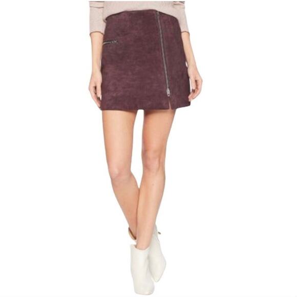 Blank NYC 100% Leather Suede Zipper Mini Skirt